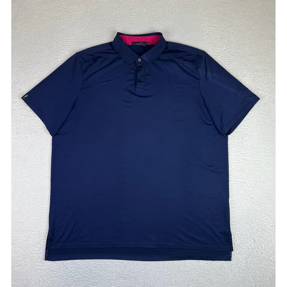 RLX Ralph Lauren Polo Shirt Mens 2XL Blue Solid Golf Performance Stretch Knit